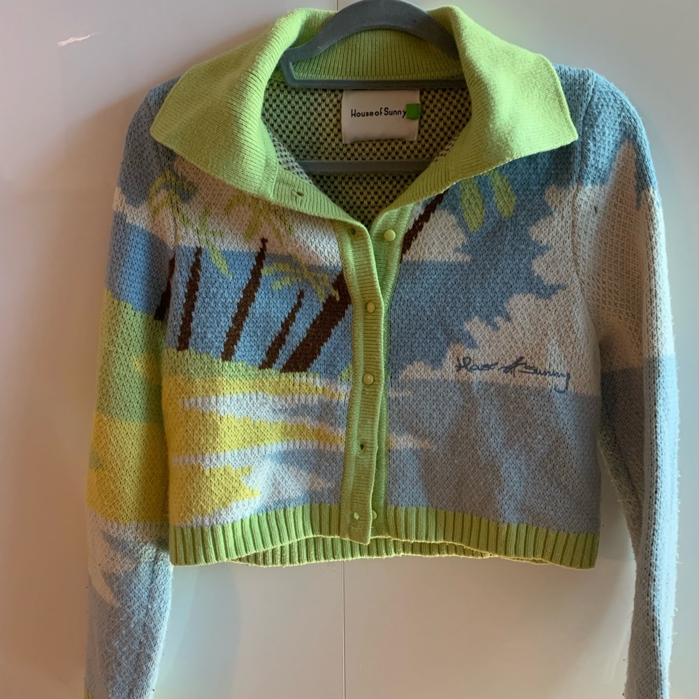 House of Sunny Green and Blue Cardigan